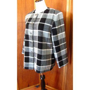 Vintage Alfred Dunner Jackie O' Black/White/Gray Plaid Casual/Dress Jacket S14